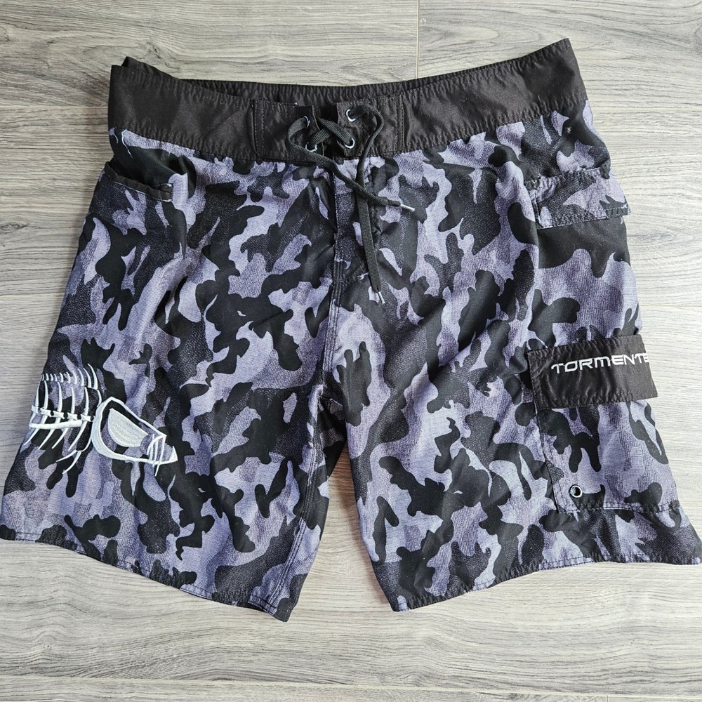 Tormenter Mens Gray Camo Board Shorts Fishing Swim Trunks Cargo Pocket Size 38